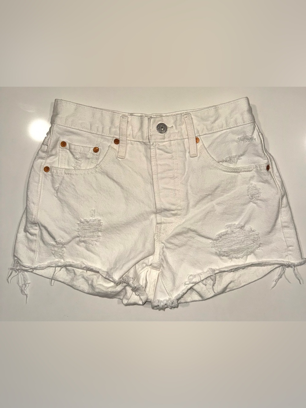 Levi's White Distressed Cutoff Denim Shorts
